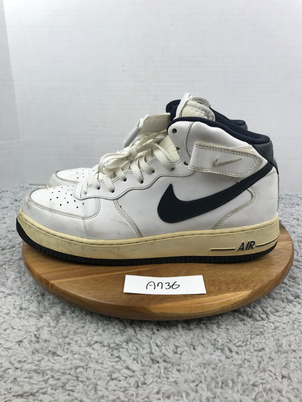 Nike Mens 11 Air Force 1 Mid White Dark Obsidian Athletic Sneaker 315123-107